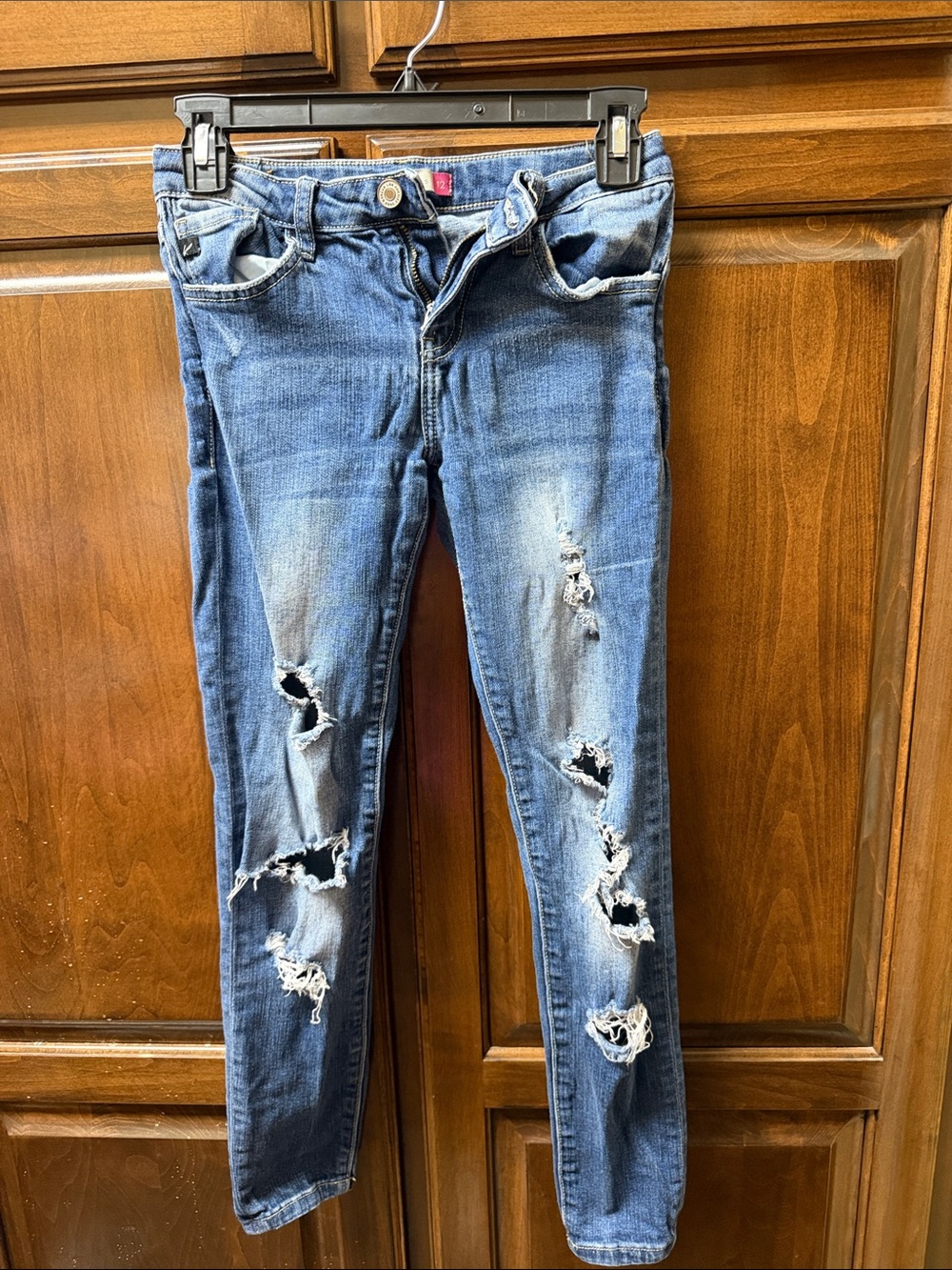 KanCan Distressed Skinny Jeans in Blue Denim